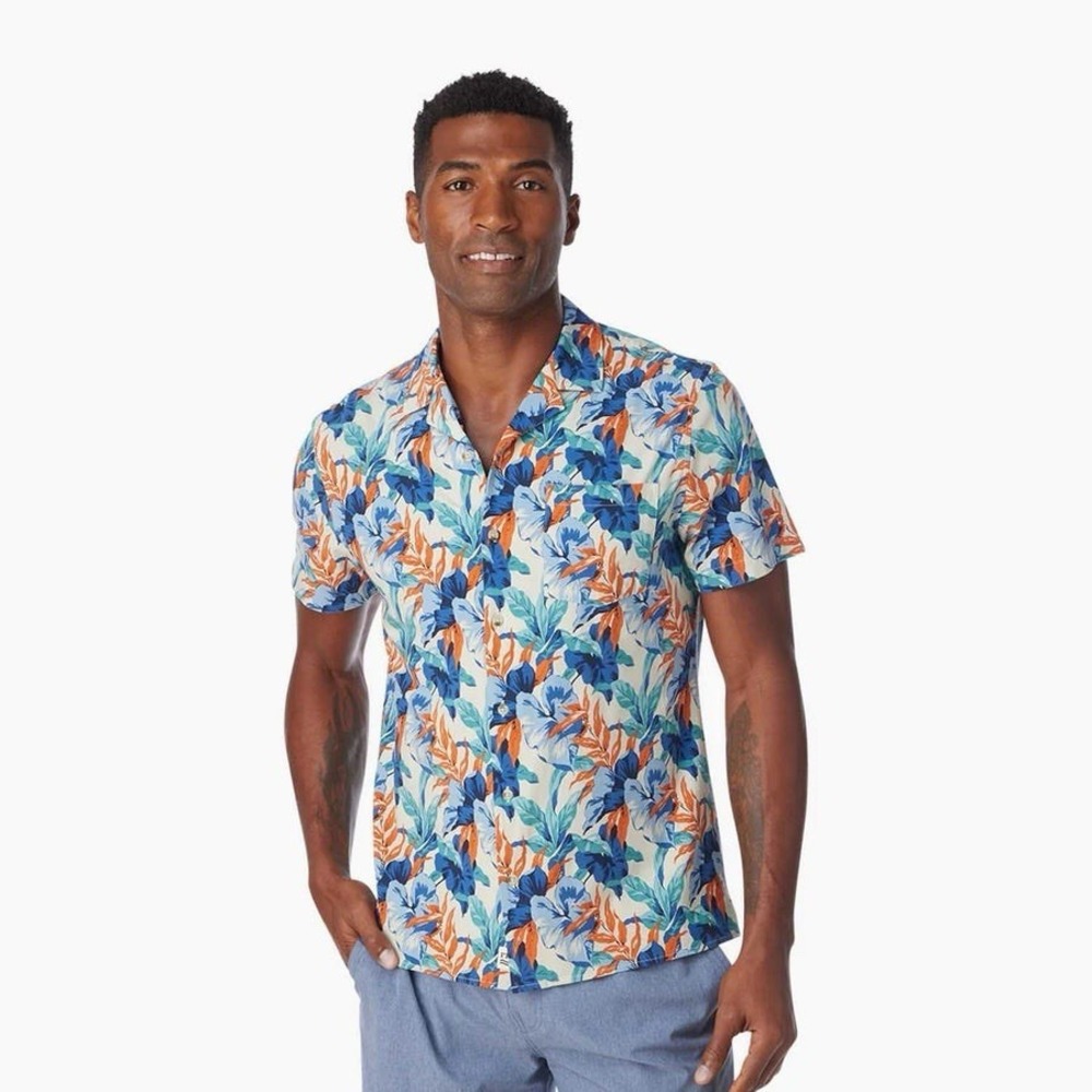 Fair Harbor NWT Casablanca Camp Shirt Mens Large In Orange Tropics Blue Floral
